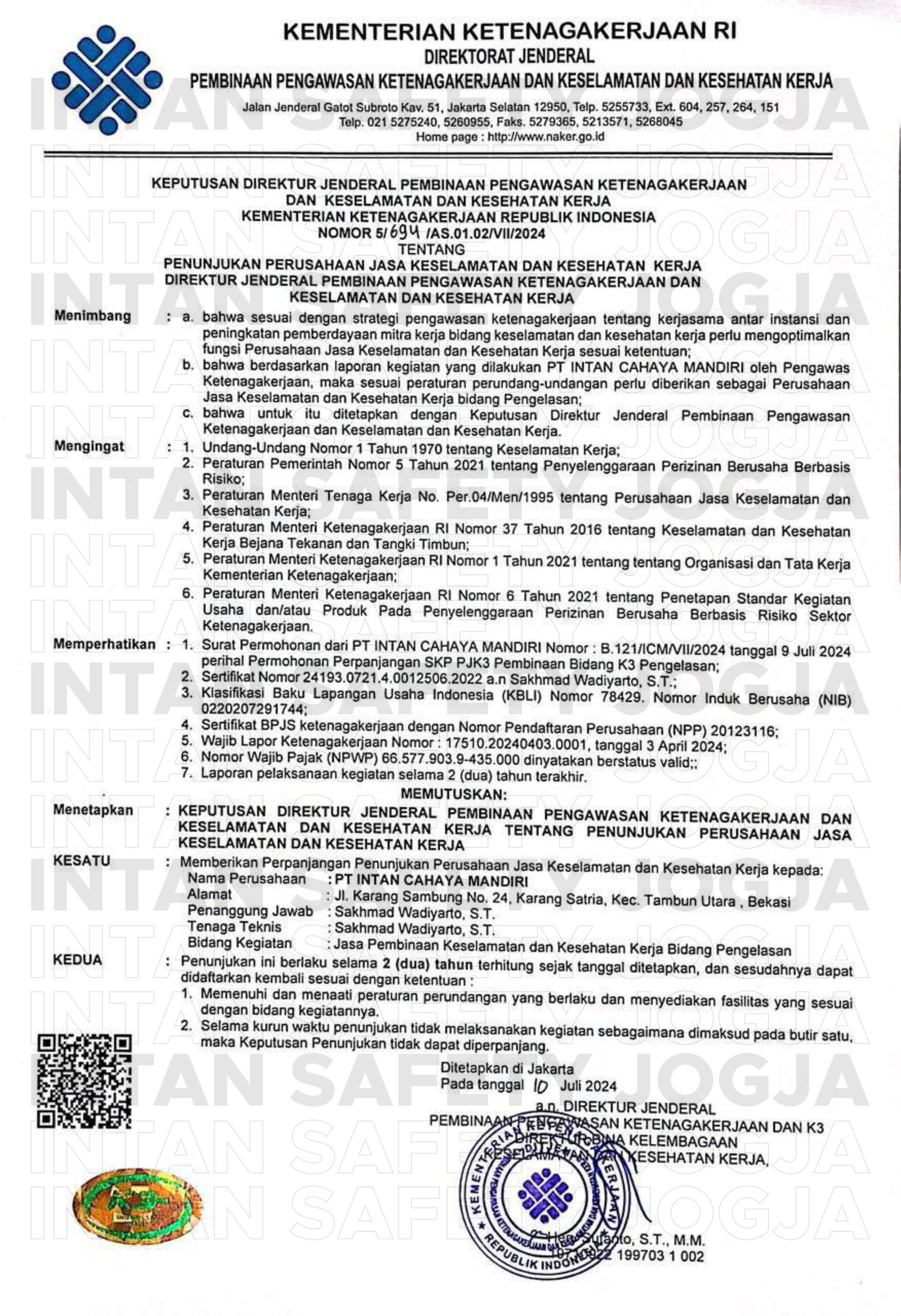 SKP Juru Las ICM (2024–2026) PT Intan Cahaya Mandiri